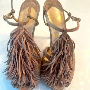 Vintage Christian Louboutin suede fringe heel